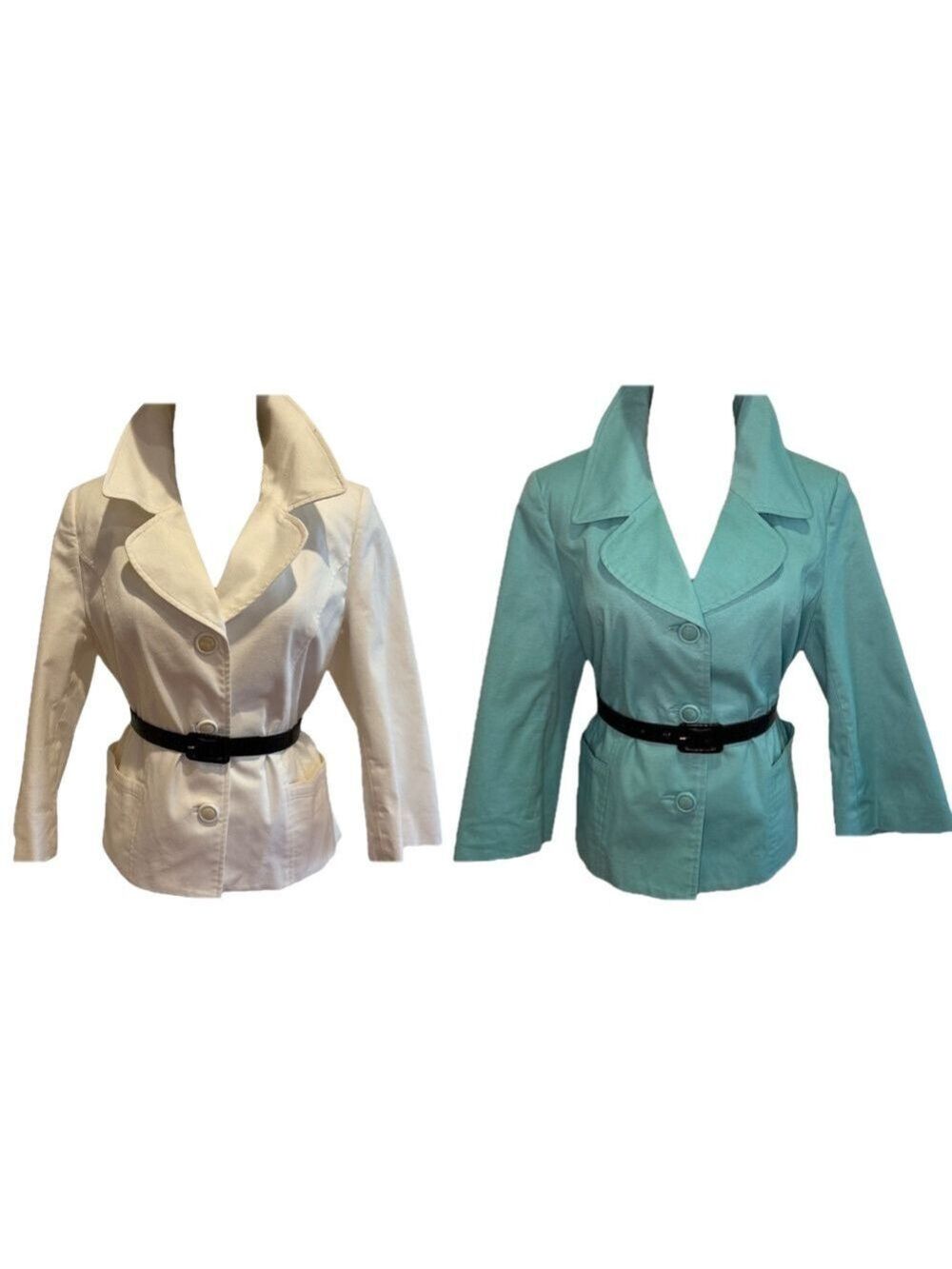 90s 2PCs RAFAELLA BLUE & OFF WHITE LIGHT WEIGHT RELAX CROPPED COTTON BLAZER SZ L